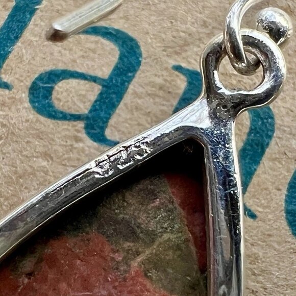 Sundance $168 NEW 1-1/2" UNAKITE Orange Green Sterling Silver Teardrop Earrings - Picture 6 of 9